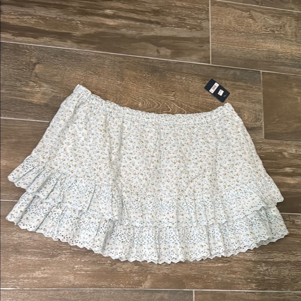 Lucky Brand White Ruffled Skater Mini Skirt